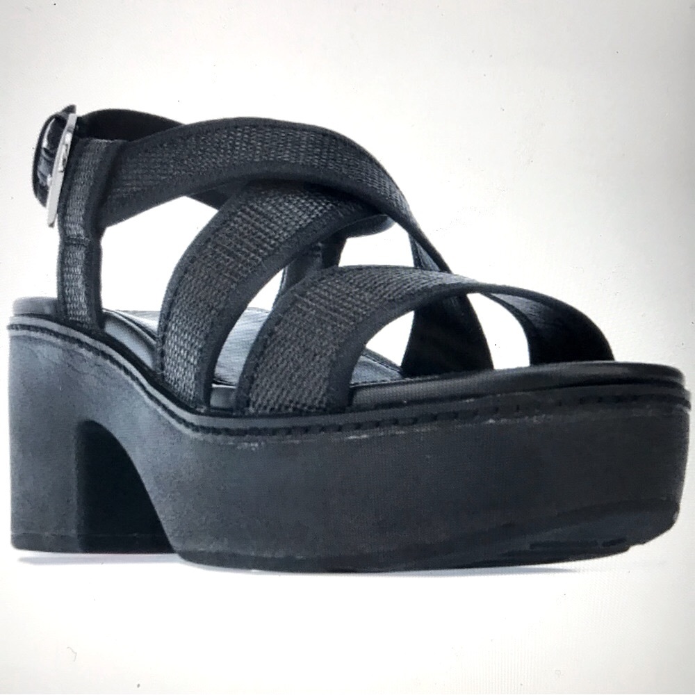 Sz 8 Fitflop Black Backstrap Platform Pilar Sandal - Picture 2 of 9